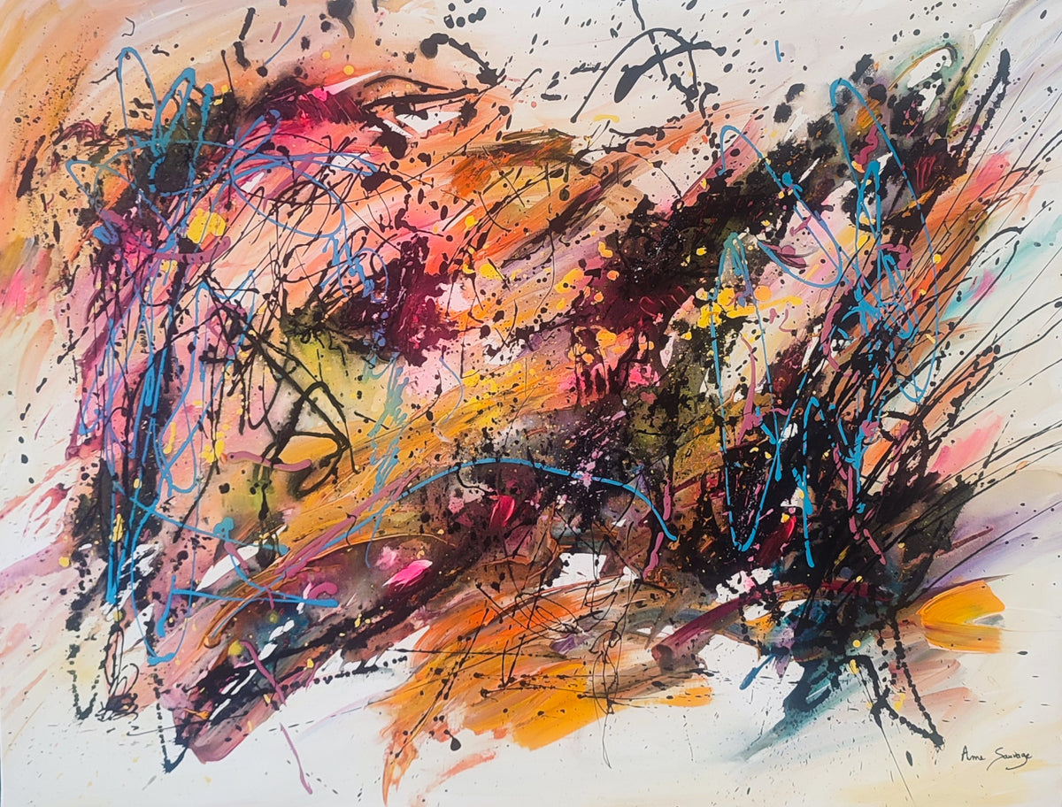 Modern large expressionist abstract artwork in vibrant colours 