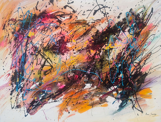 Modern large expressionist abstract artwork in vibrant colours 