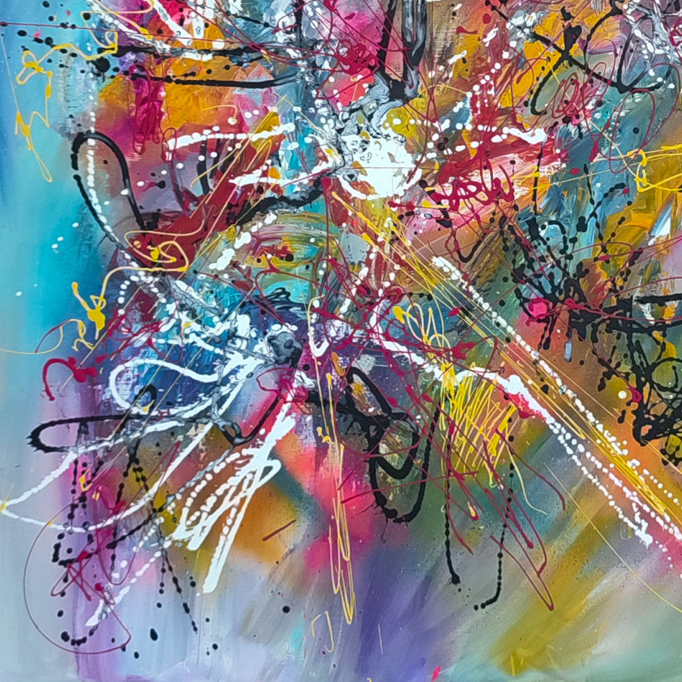 Multicoloured abstract wall art by French artist Âme Sauvage