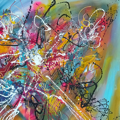 Multicoloured abstract wall art by French artist Âme Sauvage
