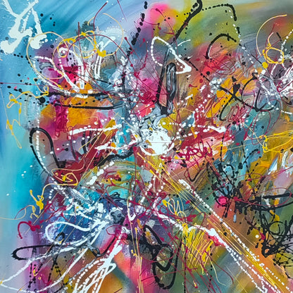 Multicoloured abstract wall art by French artist Âme Sauvage