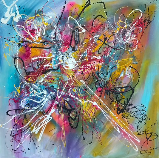 Large multicoloured abstract wall art by French artist Âme Sauvage
