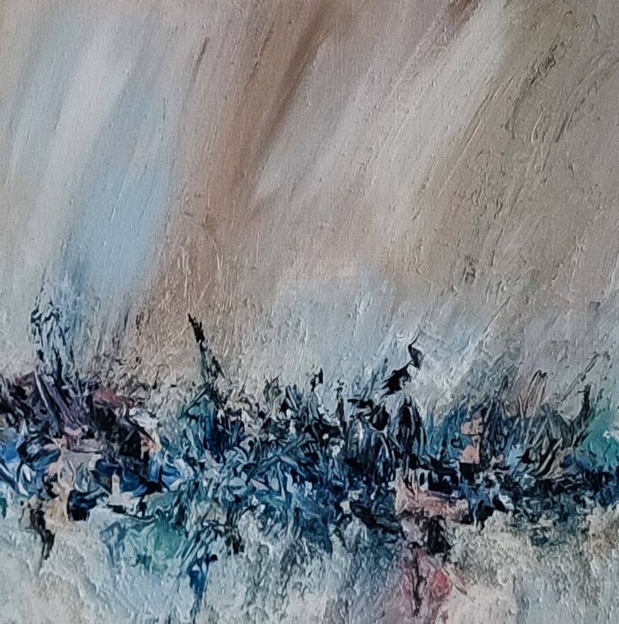 Neutral Harmony textured beige abstract painting with sand by French artist Âme Sauvage