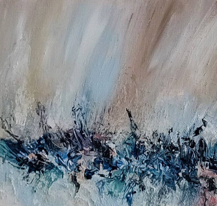 Neutral Harmony textured beige abstract painting with sand by French artist Âme Sauvage