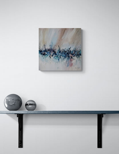Neutral Harmony textured beige abstract painting with sand by French artist Âme Sauvage