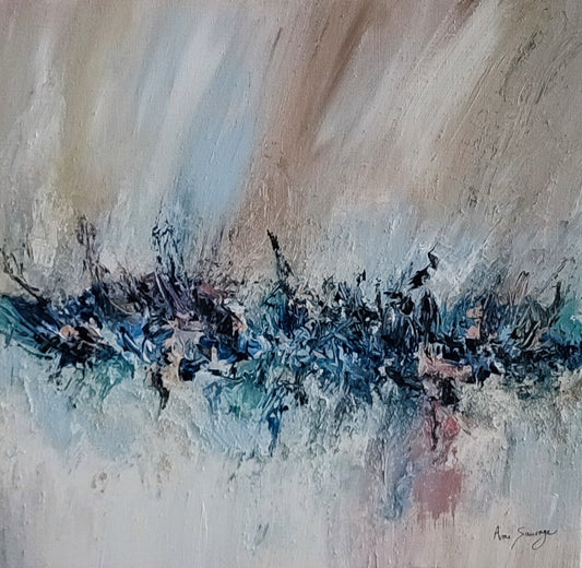 Neutral Harmony textured beige abstract painting with sand by French artist Âme Sauvage