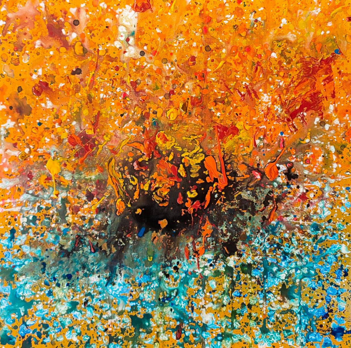 L’Ombre destructurée – Blue and orange abstract expressionist painting