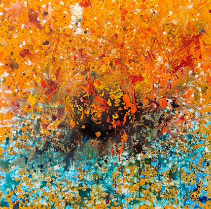 L’Ombre destructurée – Blue and orange abstract expressionist painting