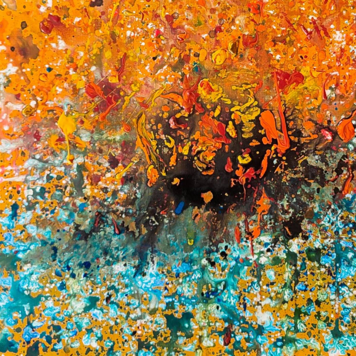 L’Ombre destructurée – Blue and orange abstract expressionist painting