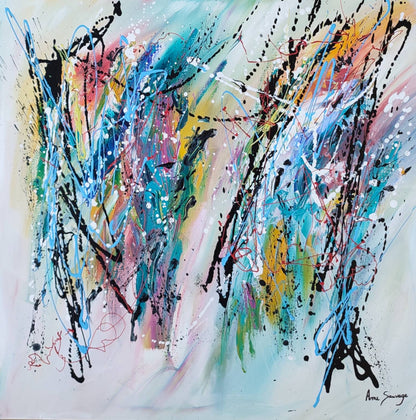 Original colourful abstract painting by French artist Âme Sauvage