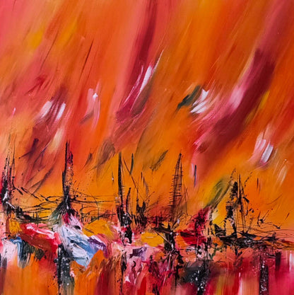 Detail of warm red and orange abstract artwork