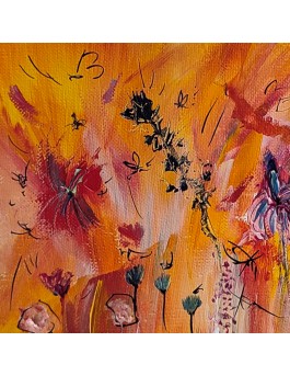 Small colourful floral abstract painting 