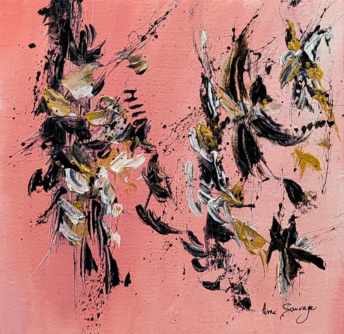 Pink black and gold abstract painting