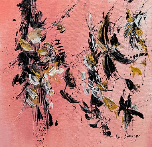 Pink black and gold abstract painting