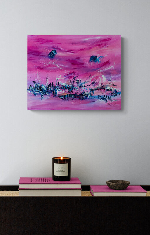 Pink and blue abstract painting