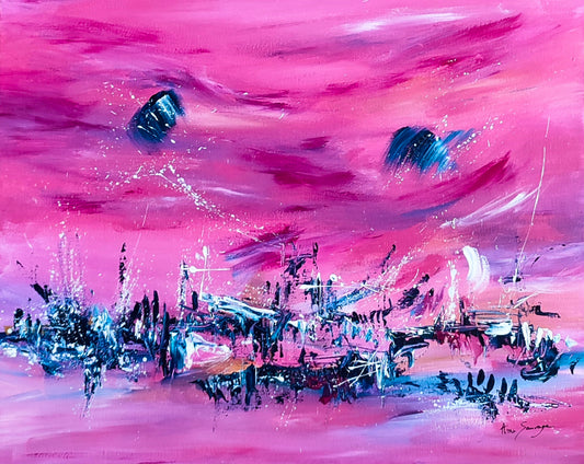PInk and blue abstract painting
