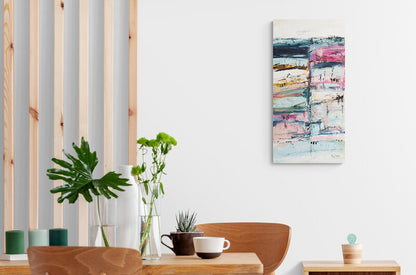 Pink white and blue abstract painting by French artist Âme Sauvage