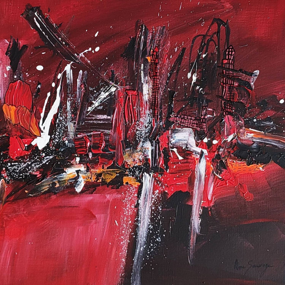 Red and black abstract painting details