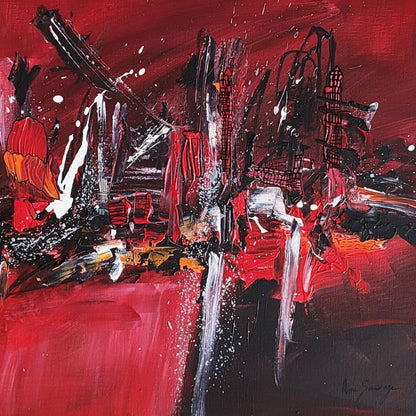 Red and black abstract painting details