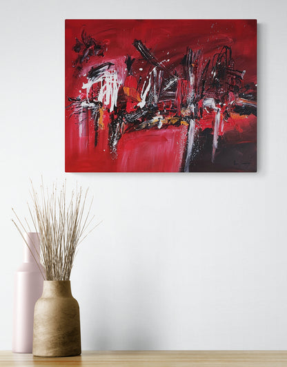 red and black abstract painting