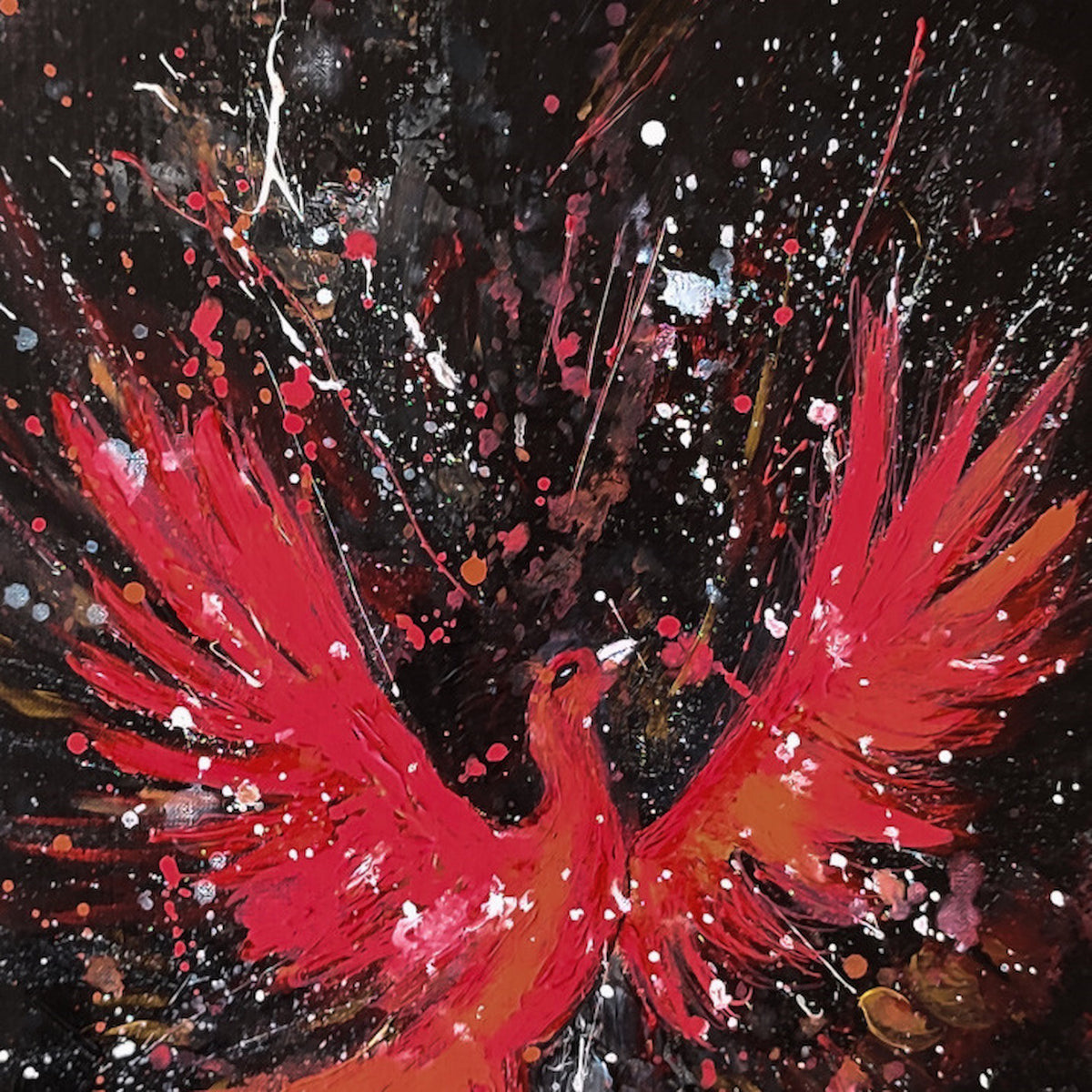 Red and black abstract painting phoenix