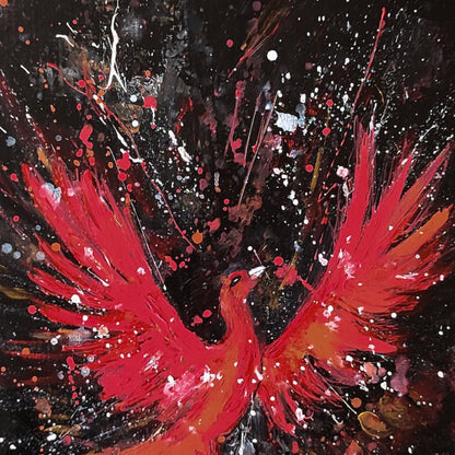 Red and black abstract painting phoenix