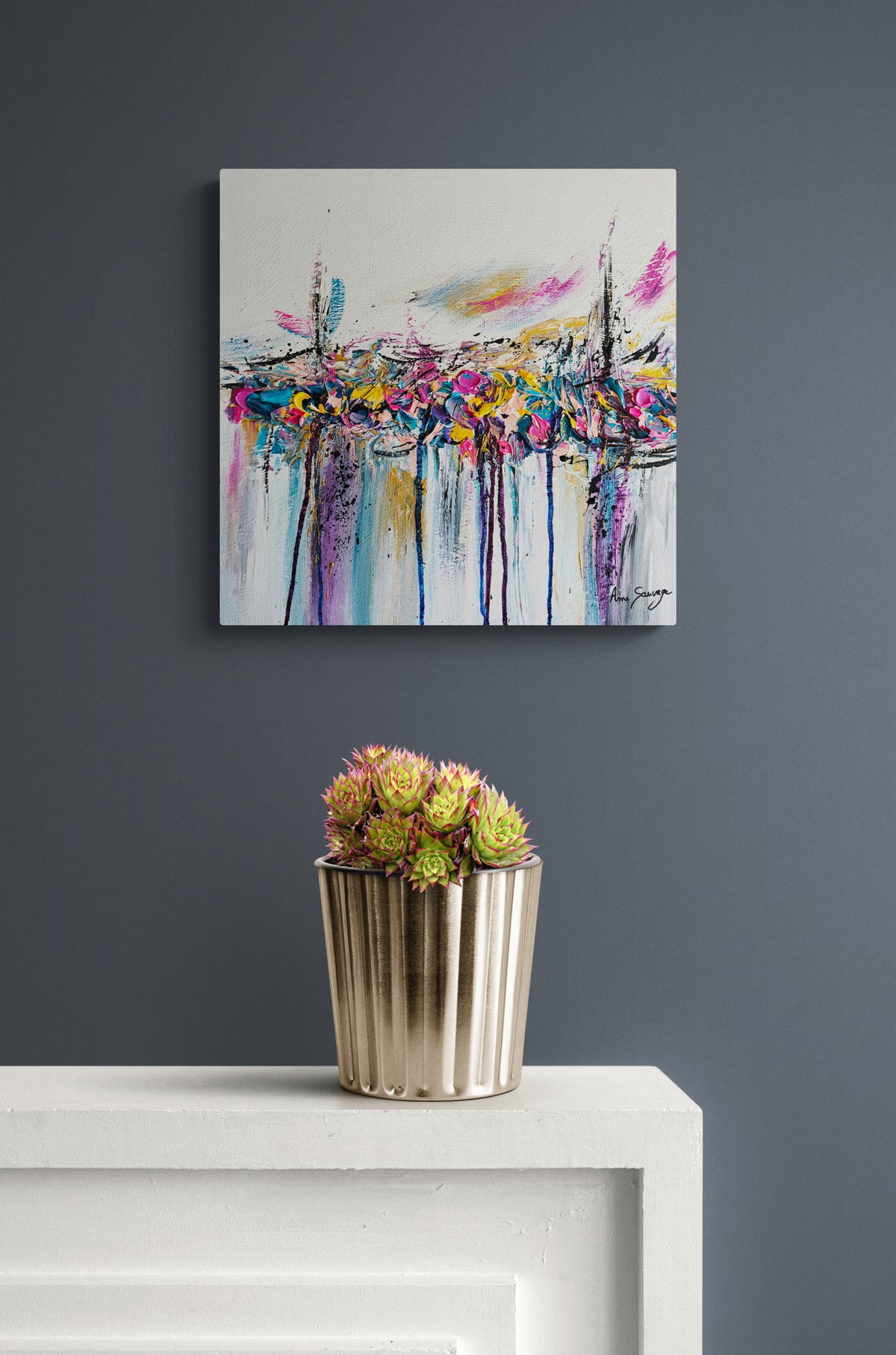 eliés textured abstract artwork displayed in a modern interior