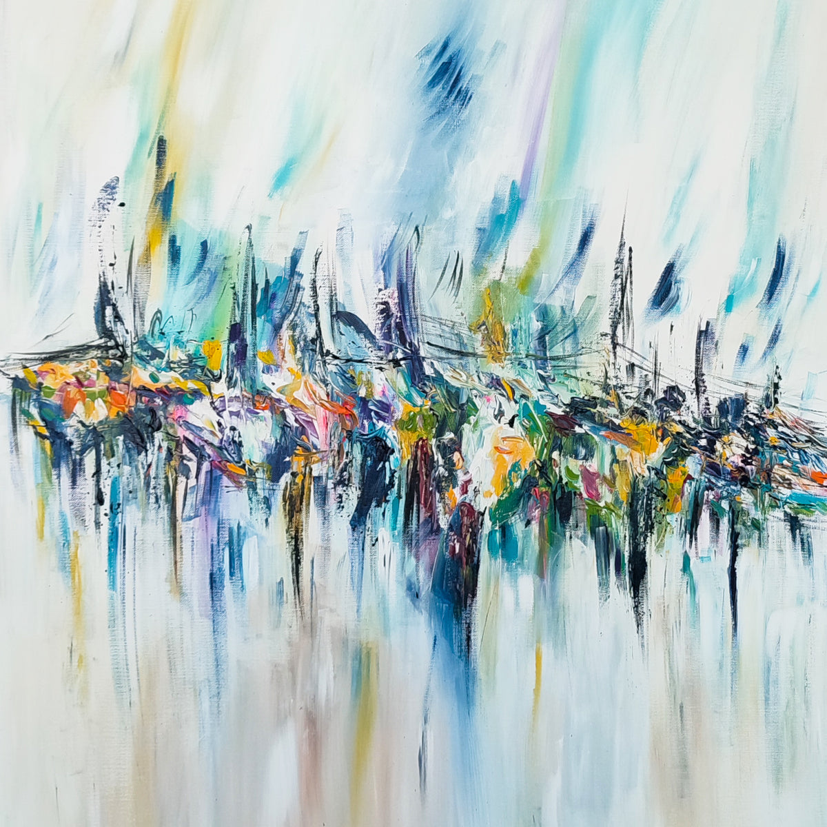 Detail of Rêve ou vision showing layered texture and expressive abstract painting