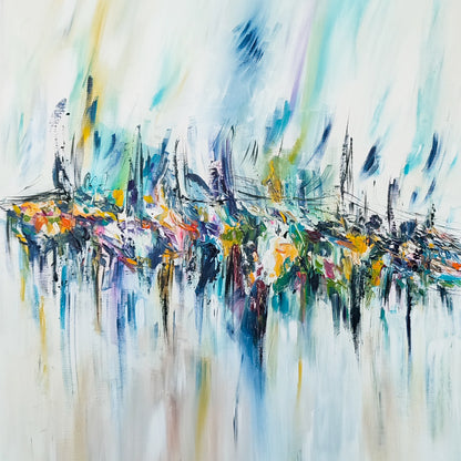 Detail of Rêve ou vision showing layered texture and expressive abstract painting