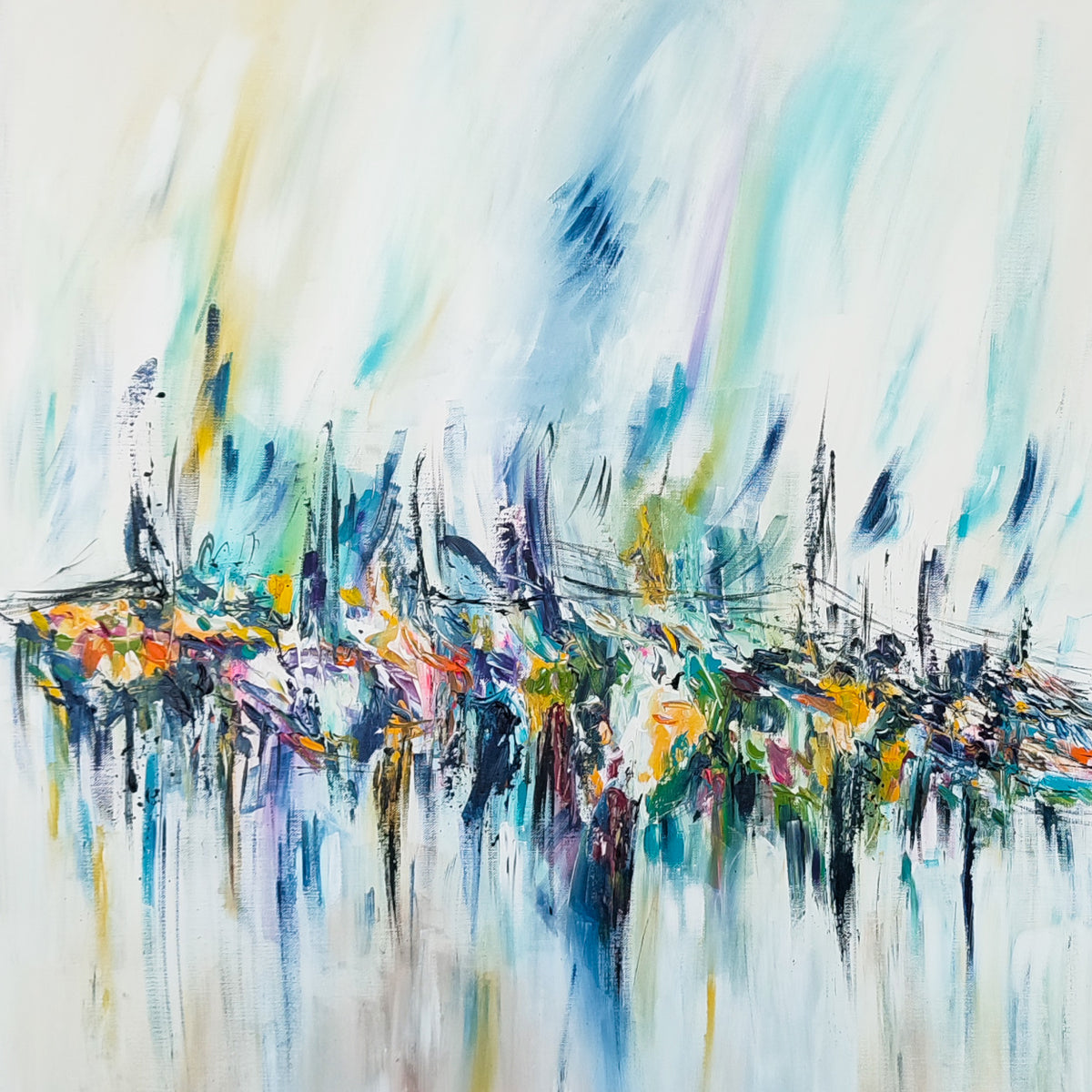 Detail of Rêve ou vision showing layered texture and expressive abstract painting