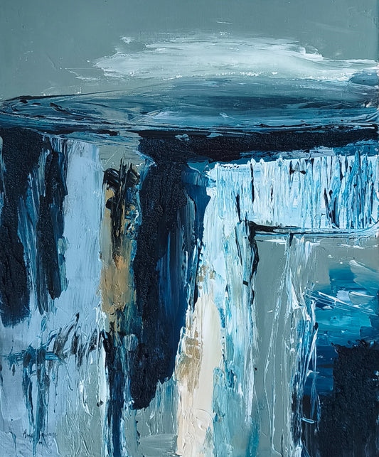 Scellé dans la glace – blue and sage green abstract painting by Âme Sauvage