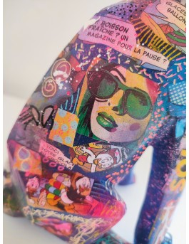 Artistic fox sculpture with colourful pop art design 