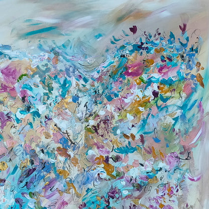 Close-up of contemporary abstract artwork in soft tones