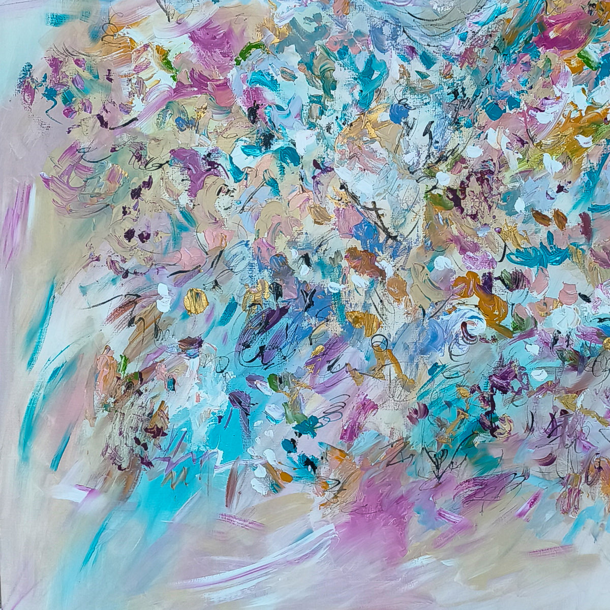 Close-up of contemporary abstract artwork in soft tones