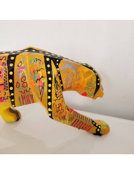 Pop art panther leopard sculpture with vibrant colours 