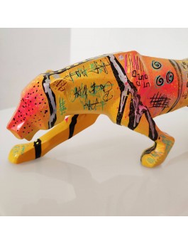 Contemporary panther leopard sculpture with colourful design 