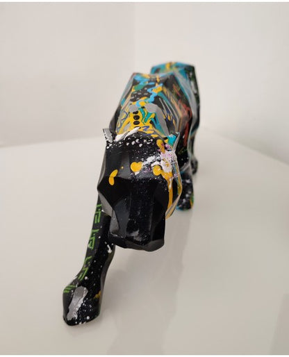 Black panther artistic sculpture with vibrant colours 