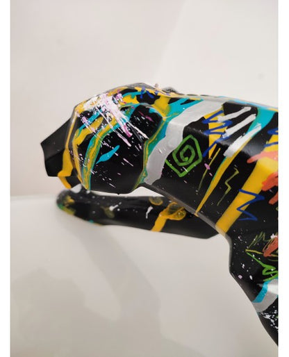 Modern black panther sculpture with pop art design 