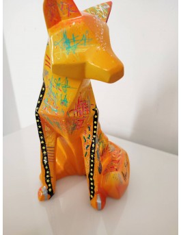Unique pop art fox sculpture with colourful details 