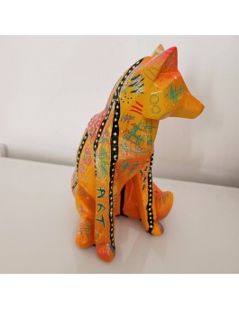 Contemporary pop art fox sculpture with vibrant colours 