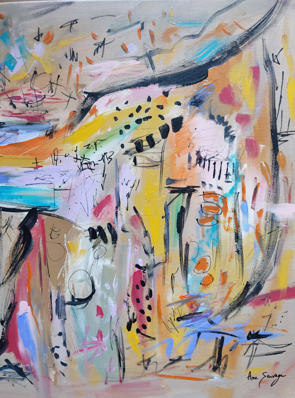 Les joies de la recherche – brown abstract painting on 3D canvas