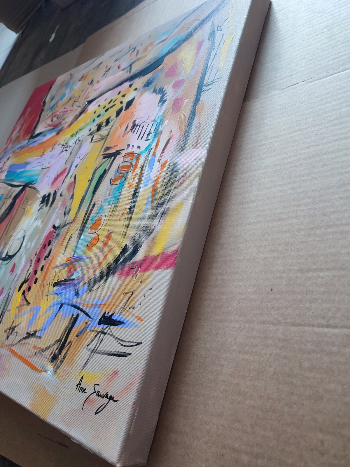 Les joies de la recherche – brown abstract painting on 3D canvas