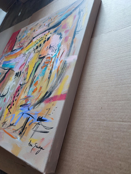 Les joies de la recherche – brown abstract painting on 3D canvas