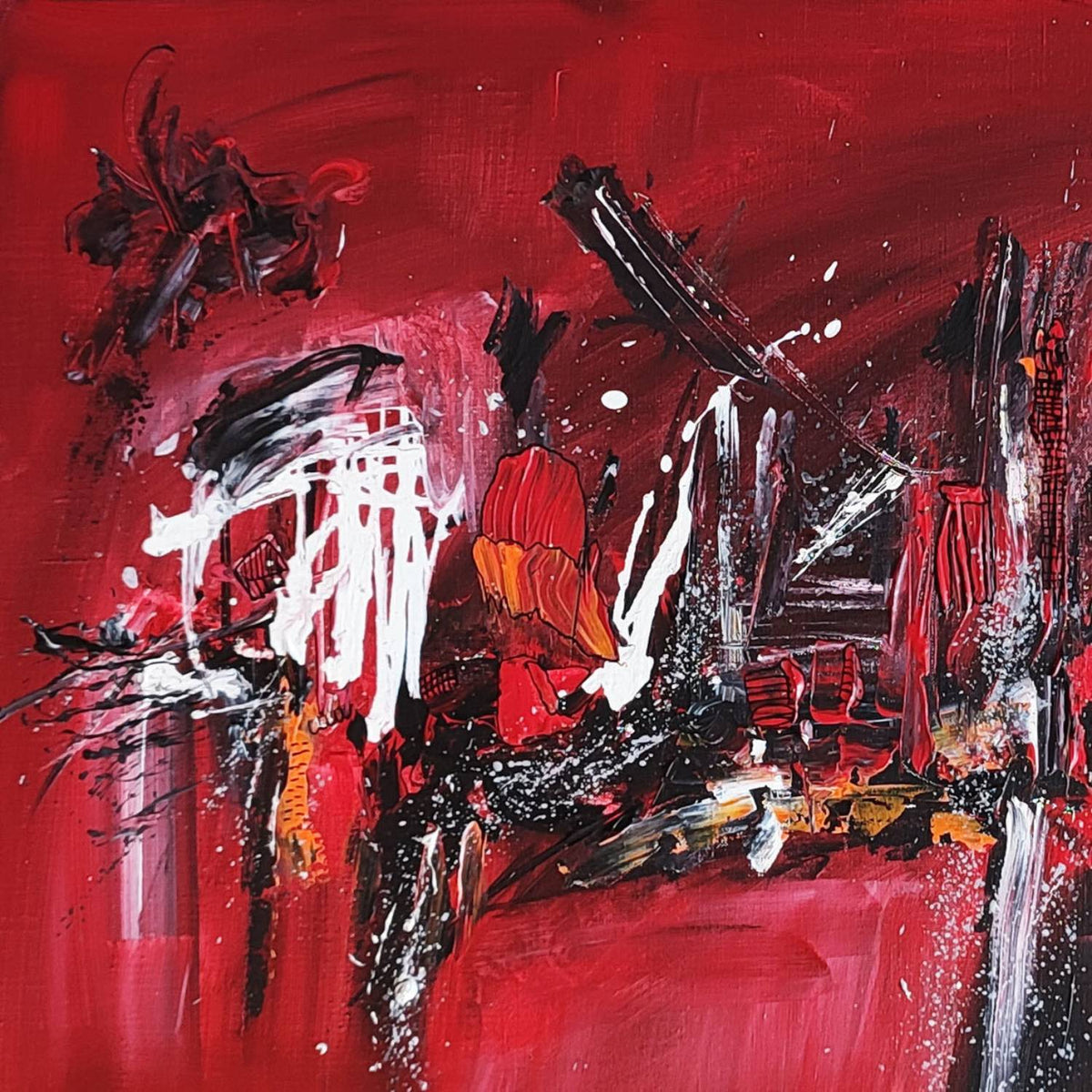 Monde rouge – red and black abstract painting
