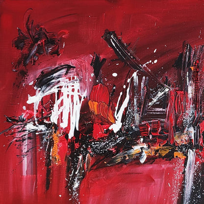Monde rouge – red and black abstract painting