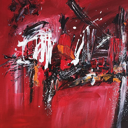 Monde rouge – red and black abstract painting