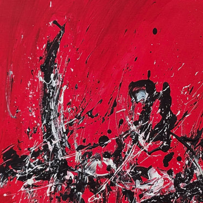 Déformation du réel – Red, black and white abstract painting