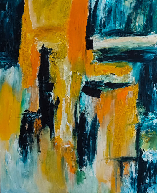 textured blue yellow painting
