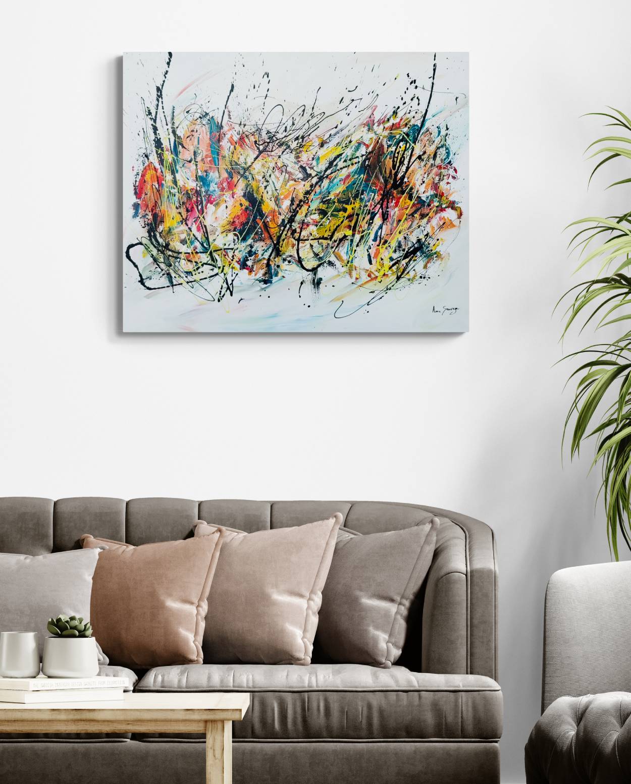 Large colourful original abstract painting on canvas by French artist Âme Sauvage