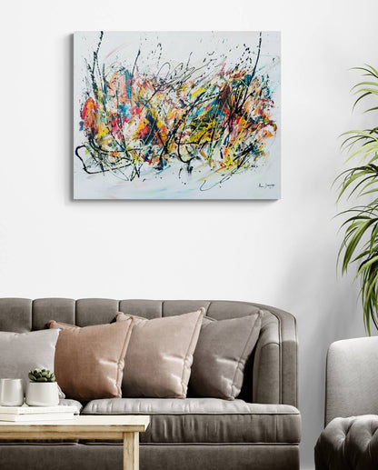 Large colourful original abstract painting on canvas by French artist Âme Sauvage